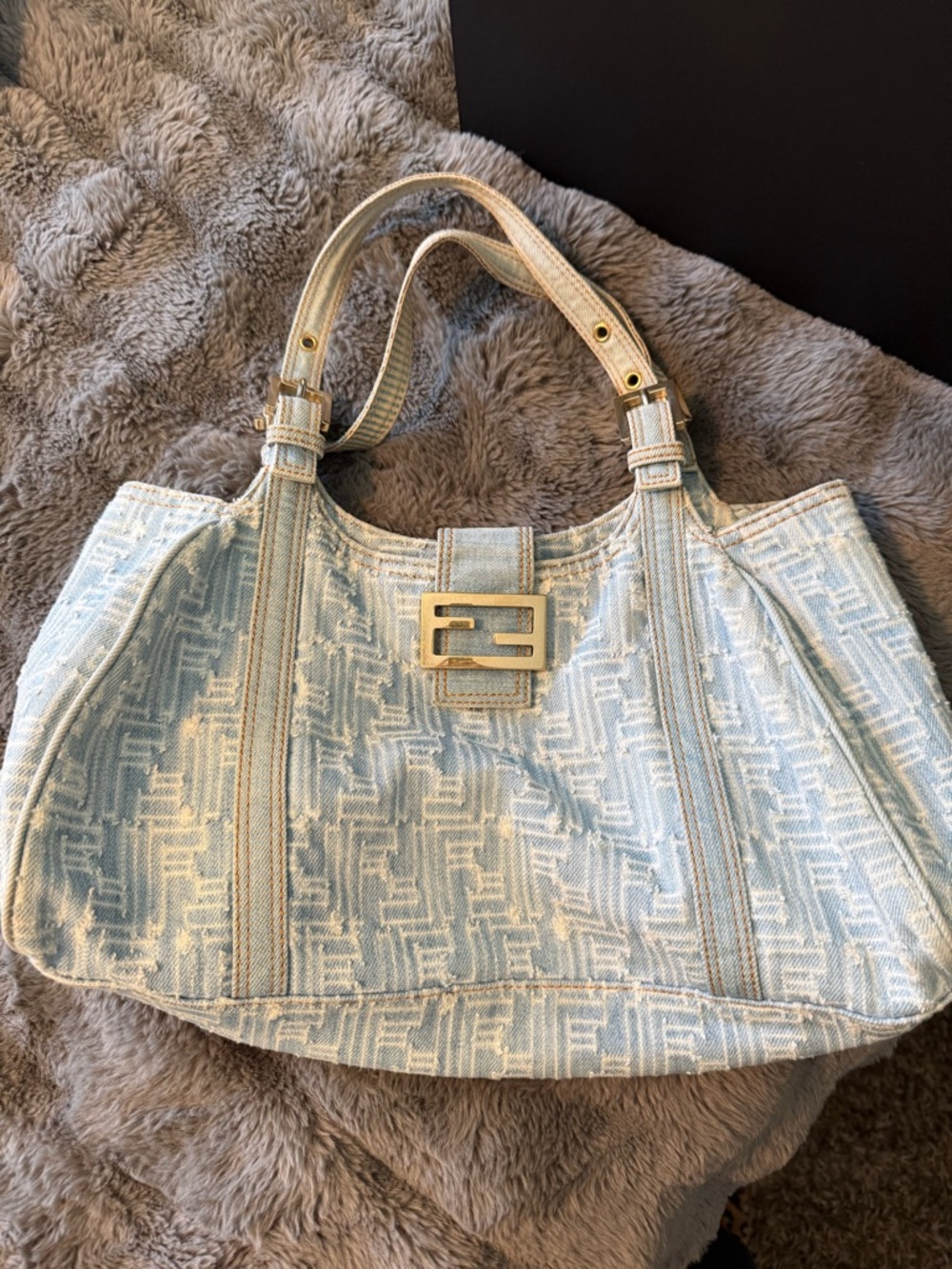 Fendi Vintage Denim Tote Handbag with Silver Accent